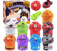 Funewest Lot de 9 kits de slime au beurre gluant d'Halloween pour filles et garçons âgés de 8 à 12 ans, slimes pelucheux non collants pour enfants, cadeaux de fête avec des ajouts effrayants, jouets
