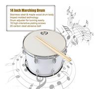 FUNFANG Caisse claire de fanfare en bois d'érable, blanc, 35,6 cm, professionnel, son clair, comprend une clé de batterie, 2 baguettes, sangle réglable