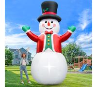 FunFanso Bonhomme de neige géant gonflable de 3,7 m - Bonhomme de neige gonflable - Chapeau magique et costume rouge - Lumières LED lumineuses intégrées pour vacances, pelouse, cour, jardin, terrasse