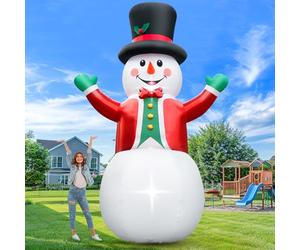 FunFanso Bonhomme de neige géant gonflable de 3,7 m - Bonhomme de neige gonflable - Chapeau magique et costume rouge - Lumières LED lumineuses intégrées pour vacances, pelouse, cour, jardin, terrasse