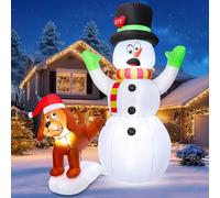 FunFanso Bonhomme de neige gonflable de 1,5 m avec chiot, bonhomme de neige gonflable et chien, lumières LED lumineuses intégrées, bonhomme de neige gonflable pour terrasse, pelouse, jardin, fête