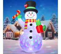 FunFanso Bonhomme de neige gonflable de 2,1 m, chapeau magique, décoration de Noël, décoration de cour extérieure gonflable, lumières colorées rotatives intégrées, vacances résistantes aux intempéries