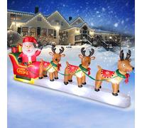 FunFanso Décorations de Noël gonflables de 3,7 m avec 3 rennes tirant le traîneau du Père Noël avec boîtes cadeaux, lumières LED intégrées pour décoration de fête de Noël, cour, jardin, pelouse