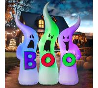 FunFanso Fantômes gonflables d'Halloween de 1,8 m - Décoration extérieure effrayante - Trois fantômes effrayants gonflables tenant des panneaux Boo avec lumières LED colorées pour Halloween, vacances