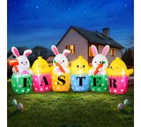 Funfanso Lapin gonflable de Pâques de 3 m avec œuf poussin carotte, panneau de décoration gonflable avec lumières LED intégrées, décoration d'extérieur gonflables de Pâques pour pelouse, cour, jardin