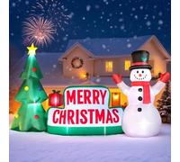 FunFanso Panneau de Noël gonflable de 3 m de long avec sapin de Noël et bonhomme de neige, lumières LED intégrées pour cour, pelouse, jardin, vacances, fête, maison, porche