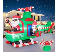 FunFanso Père Noël gonflable de 2,5 m sur hélicoptère, décorations d'extérieur avec lumières LED lumineuses, Père Noël gonflable avion volant avec pingouin pour décoration de Noël, pelouse, cour, fête