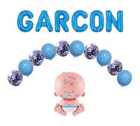 FUNFEST Baby Shower Garçon Bleu - 16 Ballons : Lettres GARCON + Bébé + Latex