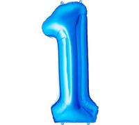 FUNFEST Ballon Chiffre 1 Bleu Éclatant 100cm - Décoration Anniversaire Garçon - Compatible Air & Hélium - Ballon XL Réutilisable