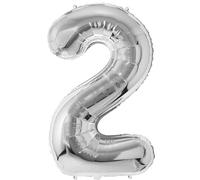 FUNFEST Ballon Chiffre 2 Argent Métallique 100cm - Décoration Anniversaire 2 Ans Chic - Compatible Air & Hélium - Qualité Supérieure