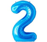 FUNFEST Ballon Chiffre 2 Bleu Éclatant 100cm - Décoration Anniversaire 2 Ans Garçon - Compatible Air & Hélium - Ballon XL Réutilisable