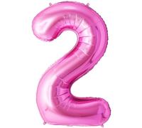 FUNFEST Ballon Chiffre 2 Rose Gold/Fuchsia 100cm - Décoration Anniversaire 2 Ans Fille - Compatible Air & Hélium - Paille Incluse