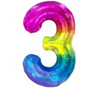 FUNFEST Ballon Chiffre 3 Arc-en-ciel Géant 100cm - Décoration Anniversaire 3 Ans - Compatible Air & Hélium - Paille Incluse