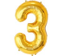 FUNFEST Ballon Chiffre 3 Or 100cm - Décoration Anniversaire Géante - Hélium ou Air