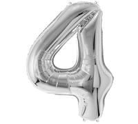 FUNFEST Ballon Chiffre 4 Argent Métallique 100cm - Décoration Anniversaire 4 Ans Chic - Compatible Air & Hélium - Qualité Supérieure