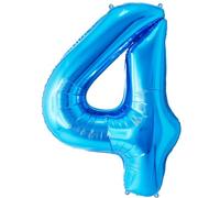 FUNFEST Ballon Chiffre 4 Bleu Éclatant 100cm - Décoration Anniversaire 4 Ans Garçon - Compatible Air & Hélium - Ballon XL Réutilisable