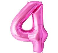 FUNFEST Ballon Chiffre 4 Rose Gold/Fuchsia 100cm - Décoration Anniversaire 4 Ans Fille - Compatible Air & Hélium - Paille Incluse