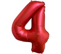 FUNFEST Ballon Chiffre 4 Rouge Chrome 100cm - Décoration Anniversaire 4 Ans - Compatible Air & Hélium - Qualité Premium