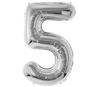 FUNFEST Ballon Chiffre 5 Argent Métallique 100cm - Décoration Anniversaire 5 Ans Chic - Compatible Air & Hélium - Qualité Supérieure