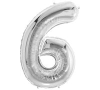 FUNFEST Ballon Chiffre 6 Argent 100cm - Décoration Anniversaire Métallisée - Hélium ou Air
