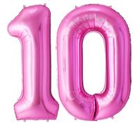 FUNFEST Ballons 10 Ans Rose Géant 100cm - Décoration Anniversaire 10 ans Fille - Chiffres 1 et 0 Inclus - Compatible Hélium