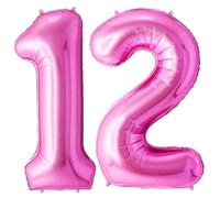 FUNFEST Ballons 12 ou 21 Ans Rose Géant 100cm - Décoration Anniversaire Fille - Chiffres 1 et 2 Inclus - Hélium Compatible