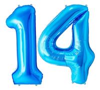 FUNFEST Ballons 14 ou 41 Ans Bleu Géant 100cm - Décoration Anniversaire Garçon/Homme - Chiffres 1 et 4 Inclus - Hélium Compatible