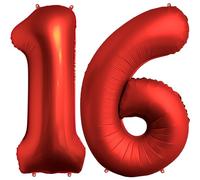 FUNFEST Ballons 16 ou 61 Ans Rouge Chrome 100cm - Décoration Anniversaire - Chiffres 1 et 6 Inclus - Hélium Compatible