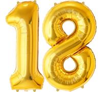 FUNFEST Ballons 18 Ans Or Géant 100cm - Décoration Anniversaire 18 Ans Doré - Chiffres 1 et 8 Inclus - Hélium Compatible