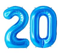 FUNFEST Ballons 20 Ans Bleu Géant 100cm - Décoration Anniversaire 20 ans Garçon/Homme - Chiffres 2 et 0 Inclus - Hélium Compatible