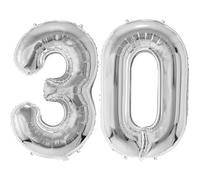 FUNFEST Ballons 30 Ans Argent Géant 100cm - Décoration Anniversaire 30 ans Chic - Chiffres 3 et 0 Inclus - Hélium Compatible