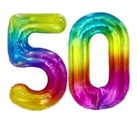 FUNFEST Ballons 50 Ans Arc-en-ciel Géant 100cm - Décoration Anniversaire 50 ans - Chiffres 5 et 0 Inclus - Hélium Compatible