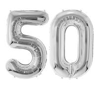 FUNFEST Ballons 50 Ans Argent Géant 100cm - Décoration Anniversaire 50 ans Chic - Chiffres 5 et 0 Inclus - Hélium Compatible