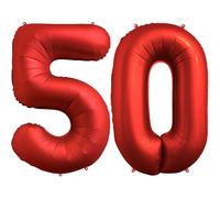 FUNFEST Ballons 50 Ans Rouge Chrome 100cm - Décoration Anniversaire - Chiffres 5 et 0 Inclus - Hélium Compatible