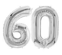FUNFEST Ballons 60 Ans Argent Géant 100cm - Décoration Anniversaire 60 ans Chic - Chiffres 6 et 0 Inclus - Hélium Compatible