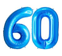FUNFEST Ballons 60 Ans Bleu Géant 100cm - Décoration Anniversaire 60 ans Homme - Chiffres 6 et 0 Inclus - Hélium Compatible