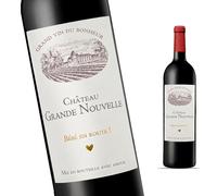 FunFest - Etiquette Bouteille de Vin Annonce Grossesse - Château Grande Nouvelle - Famille (Style Vin rouge)