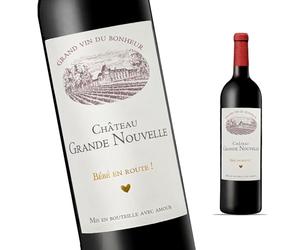 FunFest - Etiquette Bouteille de Vin Annonce Grossesse - Château Grande Nouvelle - Famille (Style Vin rouge)