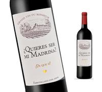 FunFest - Etiquette Bouteille de Vin Demande Marraine - "¿Quieres ser mi Madrina?" (Texte en Espagnol)