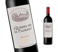 FunFest - Etiquette Bouteille de Vin Demande Parrain - "¿Quieres ser mi Padrino?" (Texte en Espagnol)