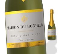 FunFest - Lot x2 Étiquettes Bouteille Champagne - Future Marraine ? - Blanc & Or (Texte Français)