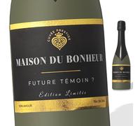 FunFest - Lot x2 Étiquettes Bouteille Champagne - Future Témoin ? - Noir & Or (Texte Français)