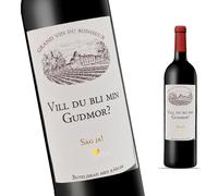 FunFest - Lot x2 Etiquettes Bouteille de Vin Demande Marraine - "Vill du bli min Gudmor?" (Texte en Suédois)