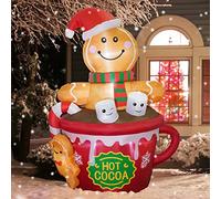 Funflatable Décorations de Noël gonflables de 1,8 m, Mignonnes décorations de Noël gonflables en Forme de Bonhomme en Pain d'épices dans Une Tasse de Cacao Chaude pour Jardin, pelouse, décoration de