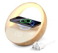 FUNFOR Réveil avec chargement sans fil, haut-parleurs Bluetooth 5.3, chargeur sans fil 15 W, réveils de chevet, simulation de lever du soleil, veilleuse, réveils pour chambre d'enfant, dormeurs lourds