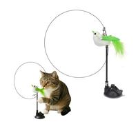 Funfy Baguette pour Chat - Jouet Interactif avec Plume et Oiseau Vert | 2 Modes de Jeu pour Jeu et Exercice en Intérieur | Jouet pour Chaton avec Ventouse Réutilisable