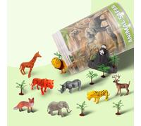 FUNFY Wild Animal Safari and Forest Toy Set with Box | Multicolor | Assortment of Miniature Includes 10 Animal Figures with 18 Forest Trees and Rocks | Encourage Imaginative Play | for Kids