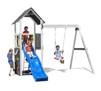 fungoo Aire de Jeux en Bois Gris et Blanc Carol Tour + Toboggan + balançoire