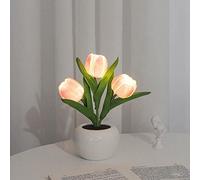FUNGTN Lampe Tulipe Lampe de Bureau Lampe de Table Lampe de Nuit à LED avec Vase, Ornements de Lampe de Table pour la Maison, Le Salon et la décoration du Bureau pour la Maison,Pink