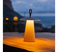 Lumisky Lampe de table sans fil FUNGY H29 cm Aluminium anse en cuir LED blanc chaud Blanc G